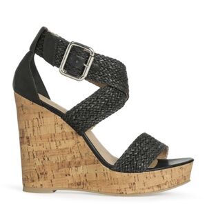 Steve Madden Cork Platform with Braided Black Leather Sandals